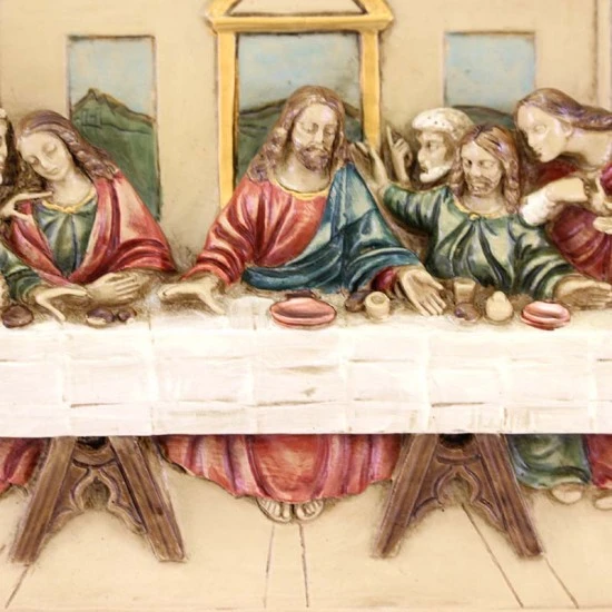 Quadro Ultima Cena Resina Colorata Cornice In Legno 53x30 Cm 2 Quadro Ultima Cena Resina Colorata Cornice In Legno 53x30 Cm - immagine 2