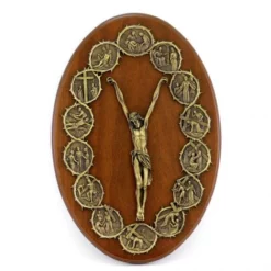Quadro Ovale In Legno Crocifisso Con Via Crucis 23x35 Cm