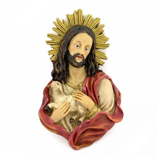 Placca Gesù Buon Pastore Resina Colorata 12x20 Cm 1 Placca Gesù Buon Pastore Resina Colorata 12x20 Cm