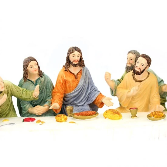 Statua Ultima Cena In Resina Colorata 40x18 Cm 2 Statua Ultima Cena In Resina Colorata 40x18 Cm - immagine 2