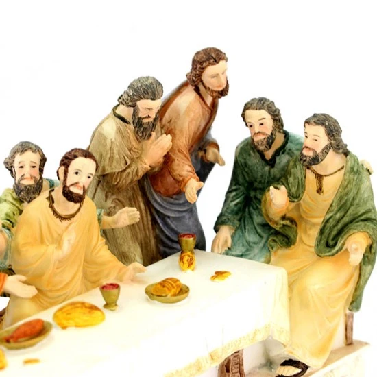 Statua Ultima Cena In Resina Colorata 40x18 Cm 3 Statua Ultima Cena In Resina Colorata 40x18 Cm - immagine 3