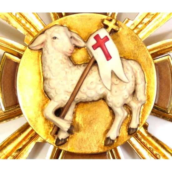 Agnello Di Dio Con Raggiera In Legno Diametro 32 Cm 2 Agnello Di Dio Con Raggiera In Legno Diametro 32 Cm - immagine 2