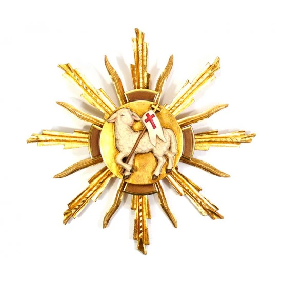 Agnello Di Dio Con Raggiera In Legno Diametro 32 Cm 1 Agnello Di Dio Con Raggiera In Legno Diametro 32 Cm