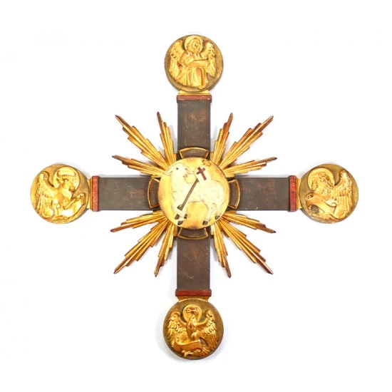 Agnello Di Dio Con Evangelisti In Legno 53x53 Cm 2 Agnello Di Dio Con Evangelisti In Legno 53x53 Cm - immagine 2