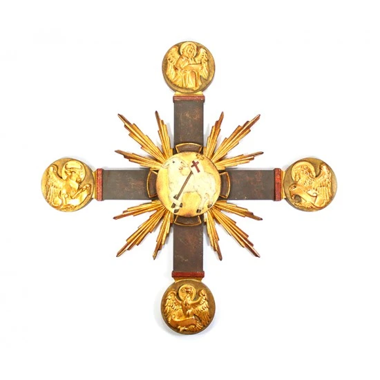 Agnello Di Dio Con Evangelisti In Legno 53x53 Cm 1 Agnello Di Dio Con Evangelisti In Legno 53x53 Cm