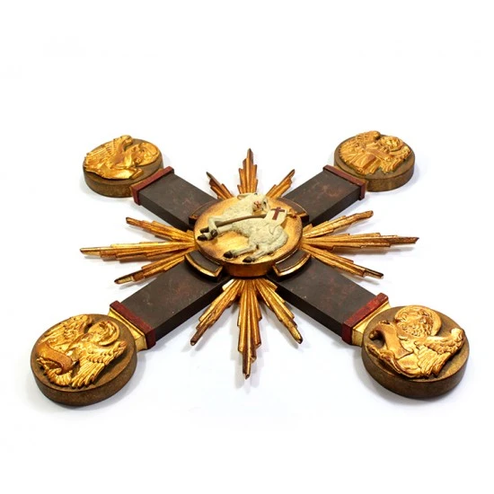 Agnello Di Dio Con Evangelisti In Legno 53x53 Cm 3 Agnello Di Dio Con Evangelisti In Legno 53x53 Cm - immagine 3