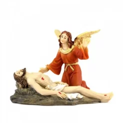 Gesù Morto Con Angelo Resina Colorata 9 Cm