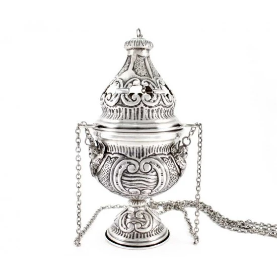 Turibolo Con Navetta Stile Barocco Cesellato A Mano 27 Cm 2 Turibolo Con Navetta Stile Barocco Cesellato A Mano 27 Cm - immagine 2