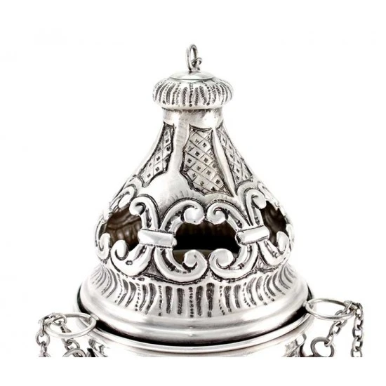 Turibolo Con Navetta Stile Barocco Cesellato A Mano 27 Cm 3 Turibolo Con Navetta Stile Barocco Cesellato A Mano 27 Cm - immagine 3