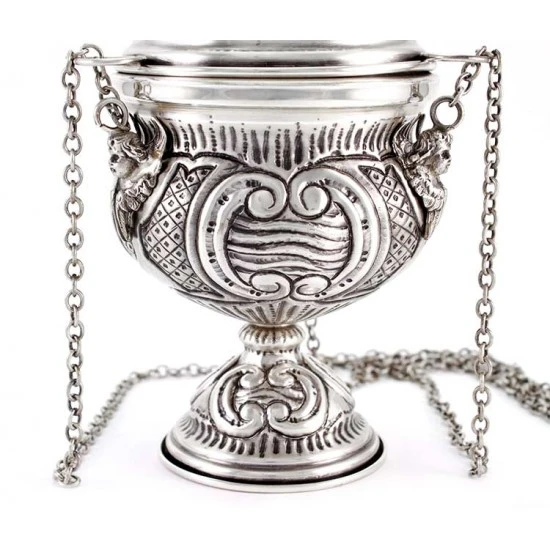 Turibolo Con Navetta Stile Barocco Cesellato A Mano 27 Cm 4 Turibolo Con Navetta Stile Barocco Cesellato A Mano 27 Cm - immagine 4