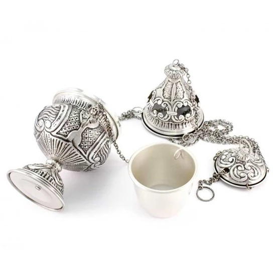 Turibolo Con Navetta Stile Barocco Cesellato A Mano 27 Cm 5 Turibolo Con Navetta Stile Barocco Cesellato A Mano 27 Cm - immagine 5