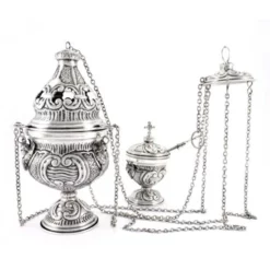 Turibolo Con Navetta Stile Barocco Cesellato A Mano 27 Cm