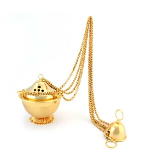 Turibolo Con Navetta In Fusione A Sfera Dorata 14 Cm 2 Turibolo Con Navetta In Fusione A Sfera Dorata 14 Cm - immagine 2