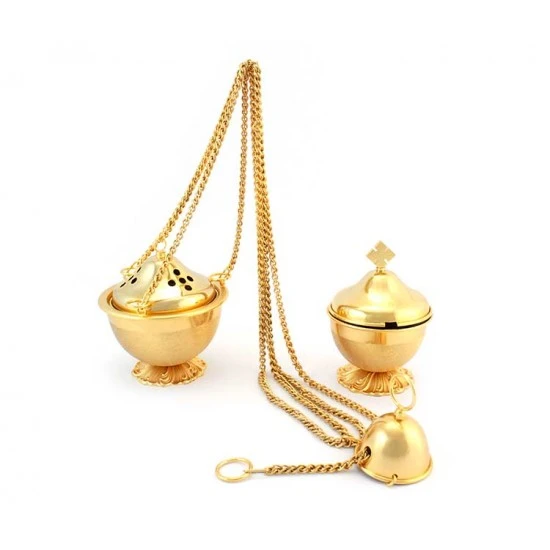 Turibolo Con Navetta In Fusione A Sfera Dorata 14 Cm 1 Turibolo Con Navetta In Fusione A Sfera Dorata 14 Cm