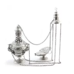 Turibolo Con Navetta In Fusione Cesellato Argentato 30 Cm