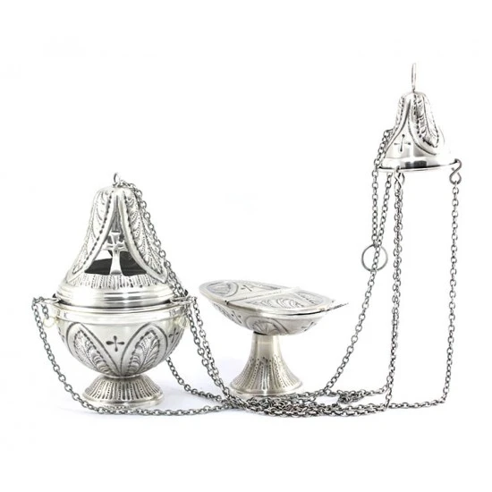 Turibolo Con Navetta In Ottone Cesellato Foglie 21 Cm 7 Turibolo Con Navetta In Ottone Cesellato Foglie 21 Cm - immagine 7