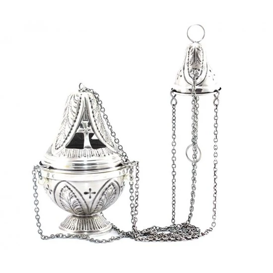 Turibolo Con Navetta In Ottone Cesellato Foglie 21 Cm 2 Turibolo Con Navetta In Ottone Cesellato Foglie 21 Cm - immagine 2