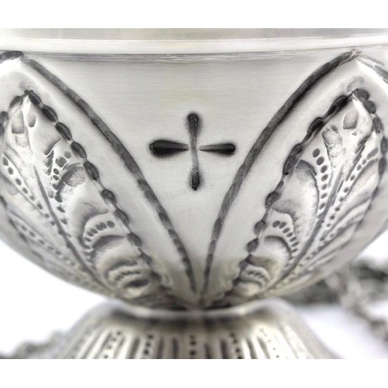 Turibolo Con Navetta In Ottone Cesellato Foglie 21 Cm 6 Turibolo Con Navetta In Ottone Cesellato Foglie 21 Cm - immagine 6