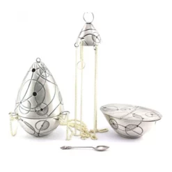 Turibolo Con Navetta Cosmos In Ottone Cesellato A Mano 21 Cm