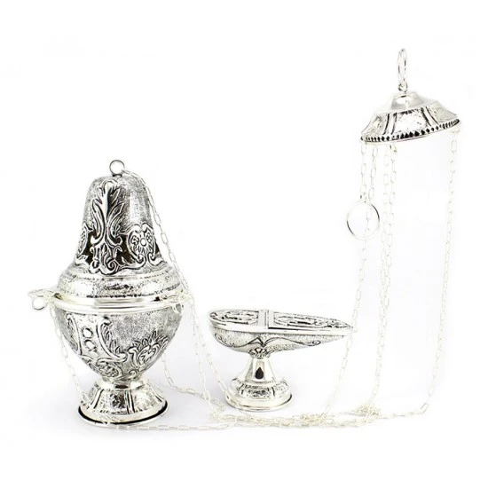 Turibolo Con Navetta Cesellato In Fusione Argentato 26 Cm 1 Turibolo Con Navetta Cesellato In Fusione Argentato 26 Cm