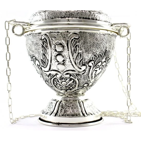 Turibolo Con Navetta Cesellato In Fusione Argentato 26 Cm 3 Turibolo Con Navetta Cesellato In Fusione Argentato 26 Cm - immagine 3