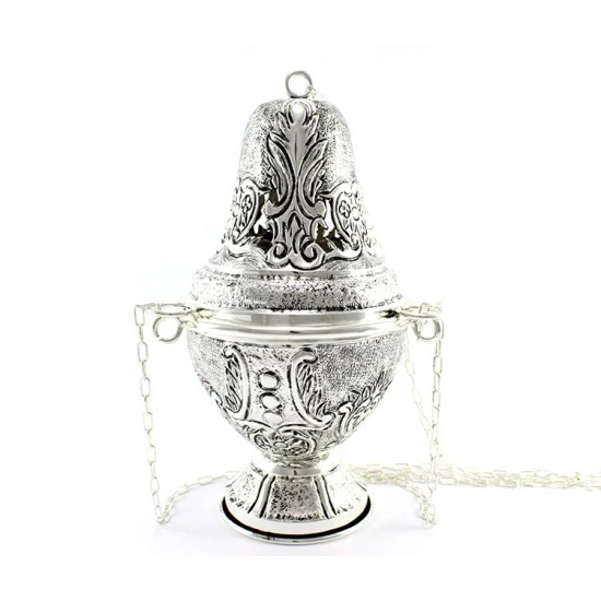 Turibolo Con Navetta Cesellato In Fusione Argentato 26 Cm 5 Turibolo Con Navetta Cesellato In Fusione Argentato 26 Cm - immagine 5