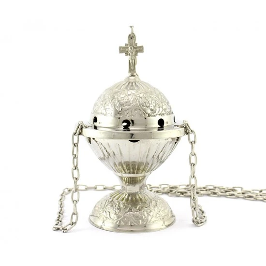 Turibolo Sfera Metallo Argentato 17 Cm Diametro 10 Cm 2 Turibolo Sfera Metallo Argentato 17 Cm Diametro 10 Cm - immagine 2