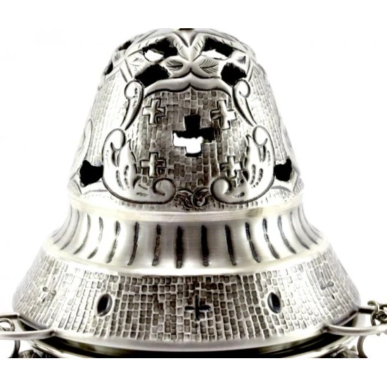 Turibolo Con Navetta Crocette Ottone Cesellato 24 Cm 3 Turibolo Con Navetta Crocette Ottone Cesellato 24 Cm - immagine 3