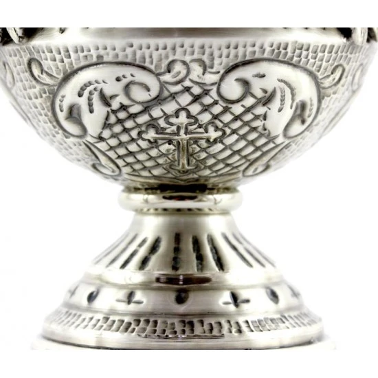 Turibolo Con Navetta Crocette Ottone Cesellato 24 Cm 4 Turibolo Con Navetta Crocette Ottone Cesellato 24 Cm - immagine 4