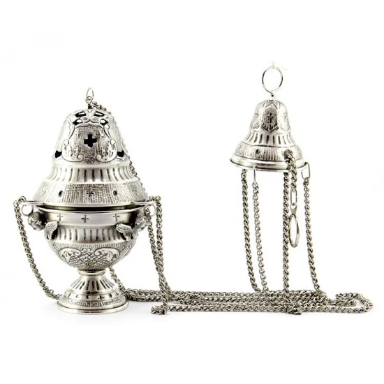 Turibolo Con Navetta Crocette Ottone Cesellato 24 Cm 5 Turibolo Con Navetta Crocette Ottone Cesellato 24 Cm - immagine 5