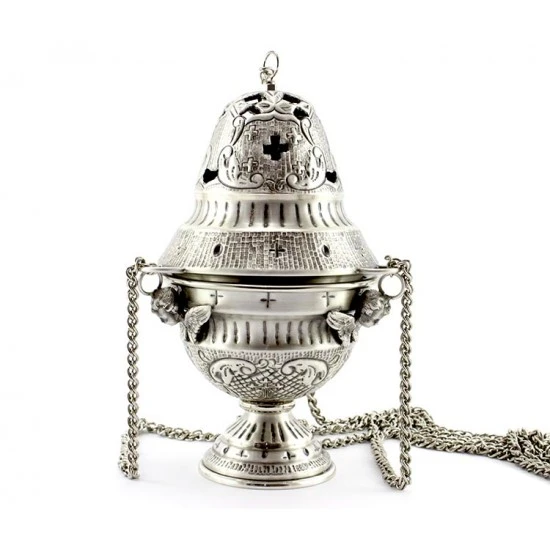 Turibolo Con Navetta Crocette Ottone Cesellato 24 Cm 6 Turibolo Con Navetta Crocette Ottone Cesellato 24 Cm - immagine 6