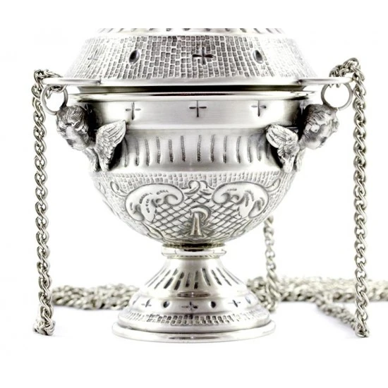 Turibolo Con Navetta Crocette Ottone Cesellato 24 Cm 7 Turibolo Con Navetta Crocette Ottone Cesellato 24 Cm - immagine 7