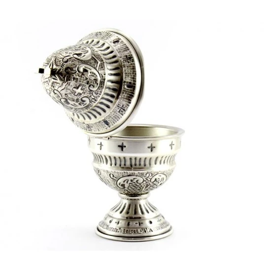 Turibolo Con Navetta Crocette Ottone Cesellato 24 Cm 11 Turibolo Con Navetta Crocette Ottone Cesellato 24 Cm - immagine 11