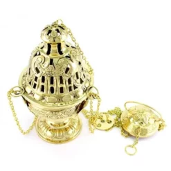 Turibolo Traforato Metallo Dorato 25 Cm -Vendite Consumabili 200049 turibolo traforato metallo dorato 25 cm diametro 14 cme 550x550w