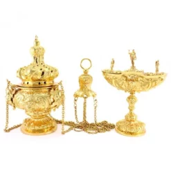 Turibolo Con Navetta In Fusione Dorata Stile Barocco 30 Cm