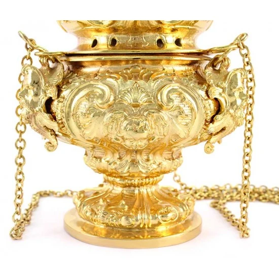 Turibolo Con Navetta In Fusione Dorata Stile Barocco 30 Cm 3 Turibolo Con Navetta In Fusione Dorata Stile Barocco 30 Cm - immagine 3