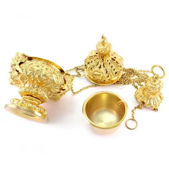 Turibolo Con Navetta In Fusione Dorata Stile Barocco 30 Cm 5 Turibolo Con Navetta In Fusione Dorata Stile Barocco 30 Cm - immagine 5