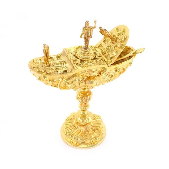 Turibolo Con Navetta In Fusione Dorata Stile Barocco 30 Cm 9 Turibolo Con Navetta In Fusione Dorata Stile Barocco 30 Cm - immagine 9