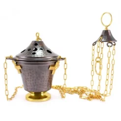 Turibolo E Navetta Metallo Bronzato Martellato 17 Cm