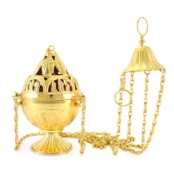 Turibolo E Navetta In Ottone Dorato 21 Cm