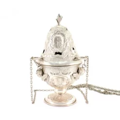 Turibolo E Navetta Cesellato Argentato Anticato 25 Cm -Vendite Consumabili 200056 turibolo e navetta metallo argentato anticato 25 cmb 550x550w