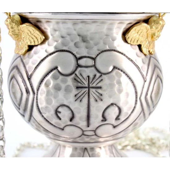 Turibolo E Navetta Cesellato Con Simboli Liturgici 24 Cm 3 Turibolo E Navetta Cesellato Con Simboli Liturgici 24 Cm - immagine 3