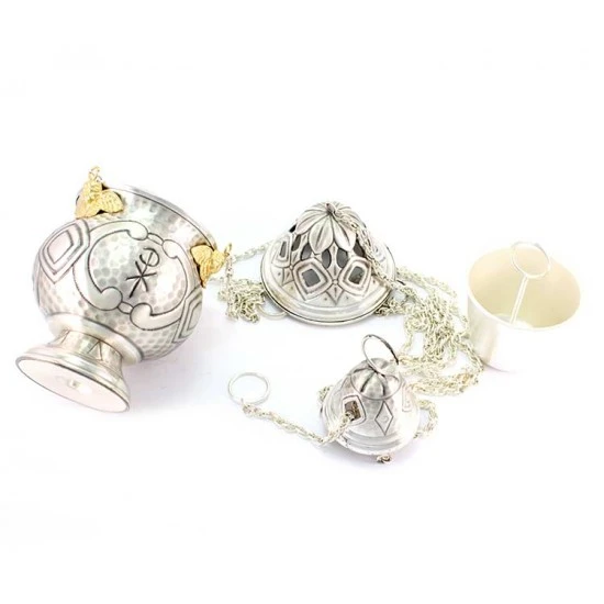 Turibolo E Navetta Cesellato Con Simboli Liturgici 24 Cm 4 Turibolo E Navetta Cesellato Con Simboli Liturgici 24 Cm - immagine 4