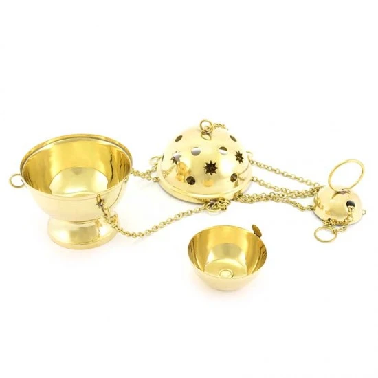 Turibolo Sfera Metallo Dorato 14 Cm Diametro 10 Cm 2 Turibolo Sfera Metallo Dorato 14 Cm Diametro 10 Cm - immagine 2