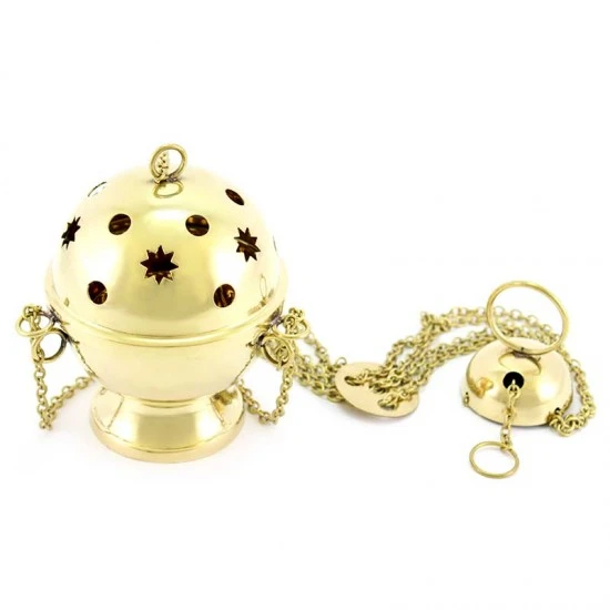 Turibolo Sfera Metallo Dorato 14 Cm Diametro 10 Cm 3 Turibolo Sfera Metallo Dorato 14 Cm Diametro 10 Cm - immagine 3