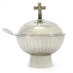 Navetta Tonda Per Incenso In Metallo Argentato 11,5 Cm