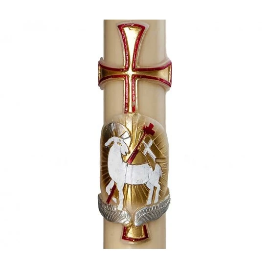Cero Pasquale Cera D'api Agnello Rosso Argento Oro 8x120 Cm 3 Cero Pasquale Cera D'api Agnello Rosso Argento Oro 8x120 Cm - immagine 3