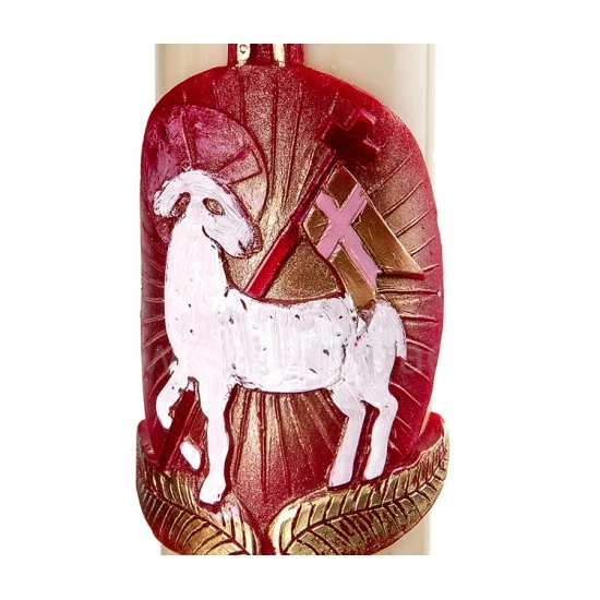 Cero Pasquale Cera D'api Con Agnello Rosso Oro 8x120 Cm 4 Cero Pasquale Cera D'api Con Agnello Rosso Oro 8x120 Cm - immagine 4