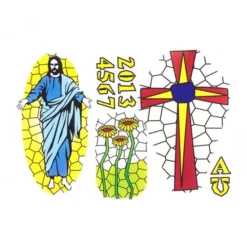 Adesivo Per Cero Pasquale Con Gesù Risorto E Fiori