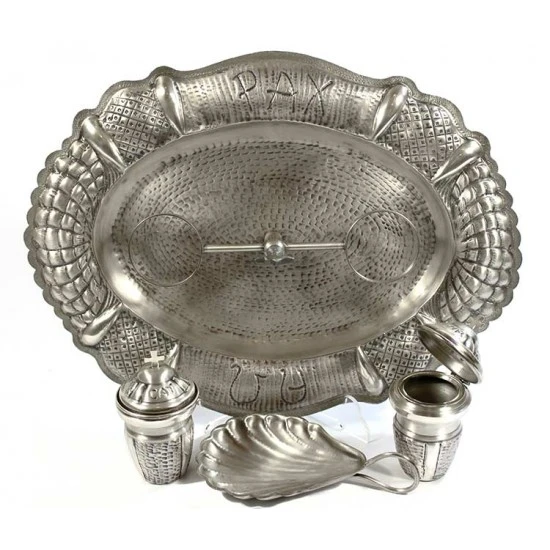 Servizio Da Battesimo In Ottone Stile Antico Piatto 32x24 Cm 3 Servizio Da Battesimo In Ottone Stile Antico Piatto 32x24 Cm - immagine 3